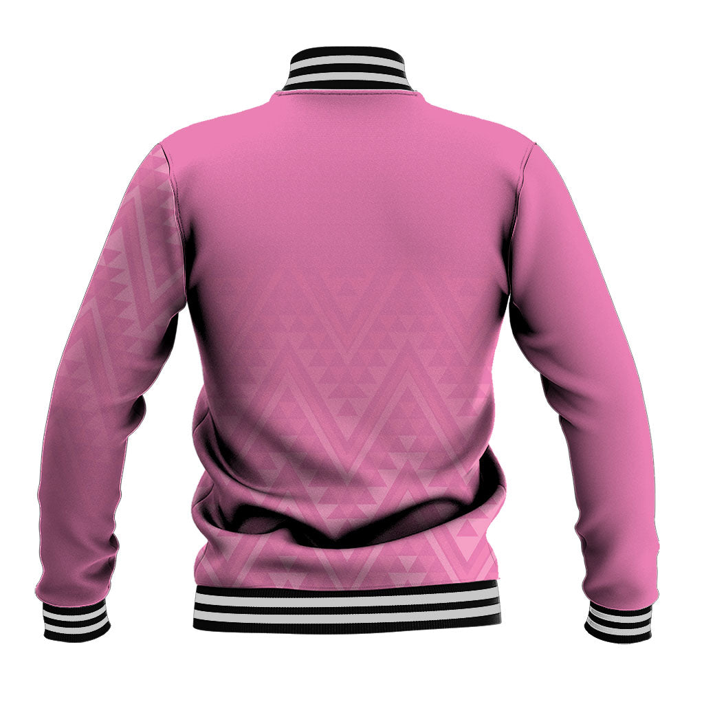New Zealand Ta Moko Silver Fern Pink Baseball Jacket Taniko Taniwha Motifs