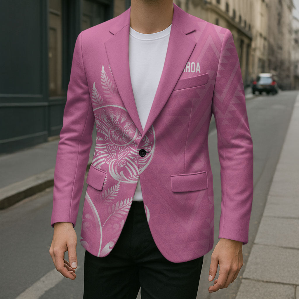New Zealand Ta Moko Silver Fern Pink Blazer Taniko Taniwha Motifs
