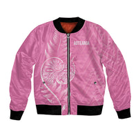 New Zealand Ta Moko Silver Fern Pink Bomber Jacket Taniko Taniwha Motifs