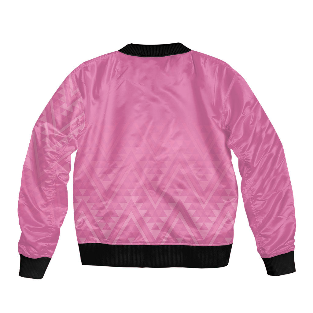 New Zealand Ta Moko Silver Fern Pink Bomber Jacket Taniko Taniwha Motifs