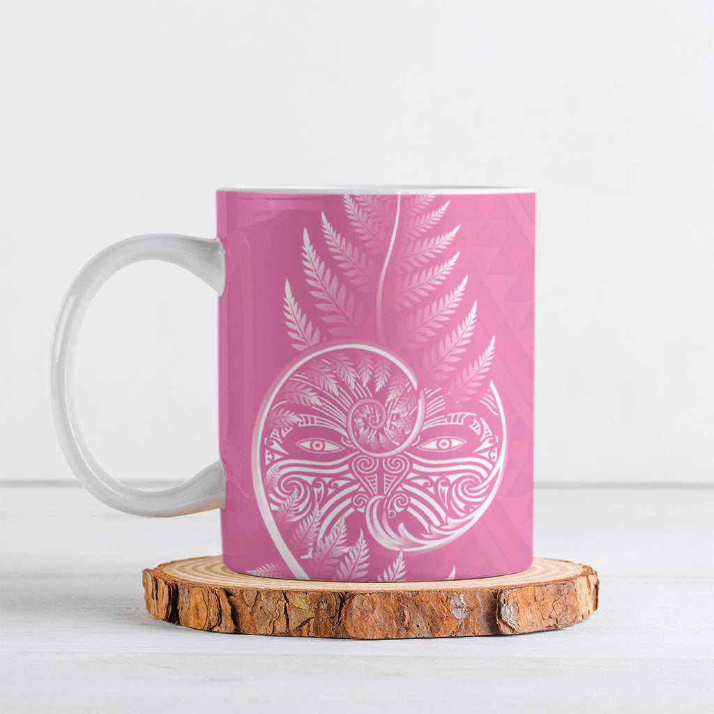New Zealand Ta Moko Silver Fern Pink Ceramic Mug Taniko Taniwha Motifs