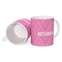New Zealand Ta Moko Silver Fern Pink Ceramic Mug Taniko Taniwha Motifs