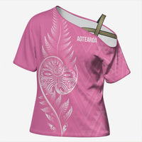 New Zealand Ta Moko Silver Fern Pink Cross Shoulder Shirt Taniko Taniwha Motifs