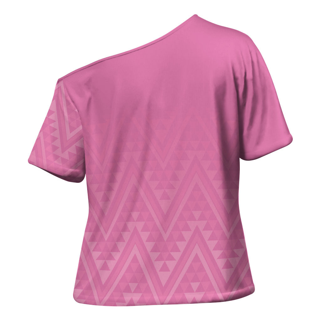 New Zealand Ta Moko Silver Fern Pink Cross Shoulder Shirt Taniko Taniwha Motifs