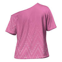 New Zealand Ta Moko Silver Fern Pink Cross Shoulder Shirt Taniko Taniwha Motifs