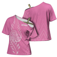 New Zealand Ta Moko Silver Fern Pink Cross Shoulder Shirt Taniko Taniwha Motifs