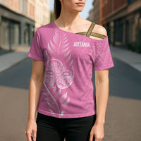 New Zealand Ta Moko Silver Fern Pink Cross Shoulder Shirt Taniko Taniwha Motifs