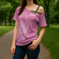 New Zealand Ta Moko Silver Fern Pink Cross Shoulder Shirt Taniko Taniwha Motifs