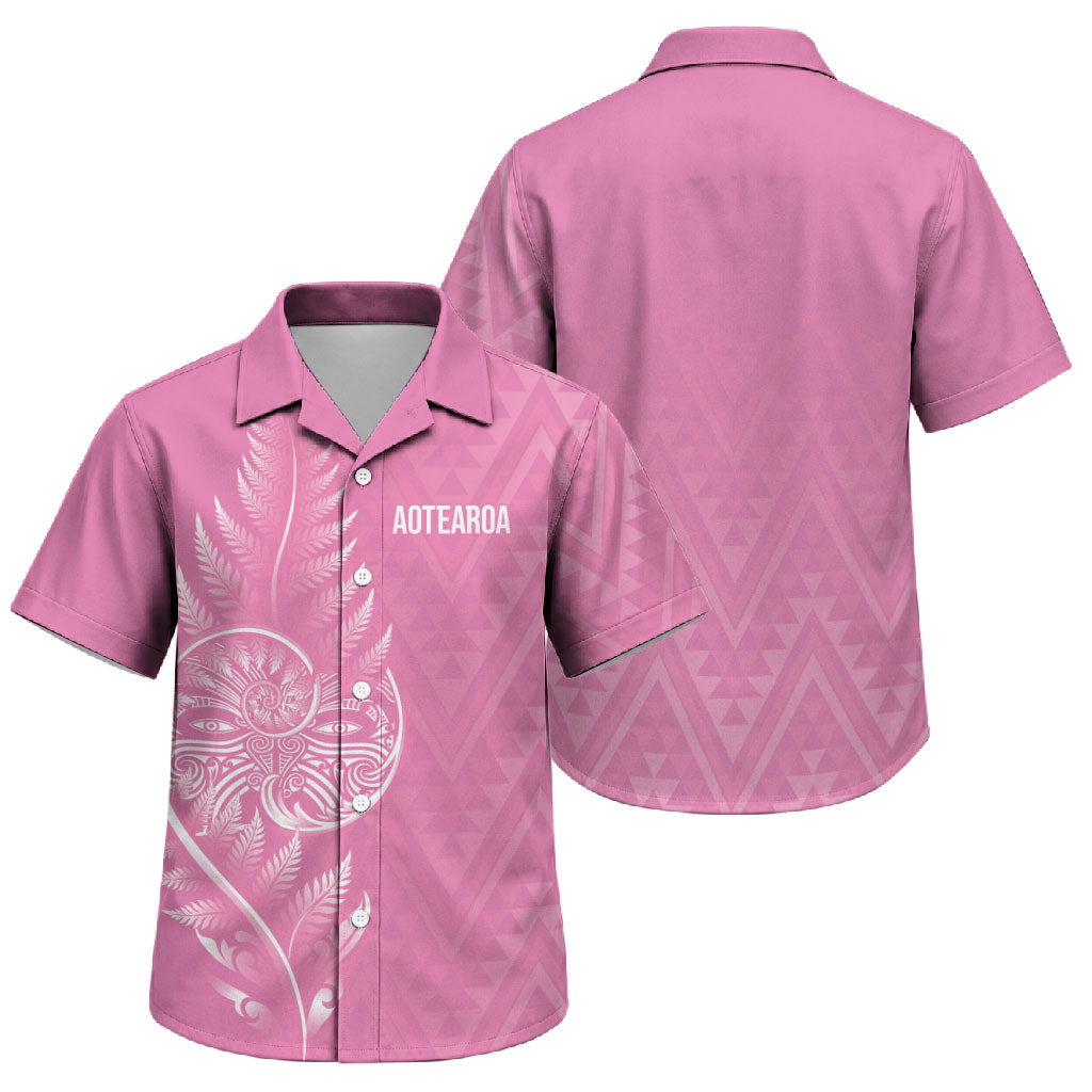 New Zealand Ta Moko Silver Fern Pink Family Matching Off Shoulder Short Dress and Hawaiian Shirt Taniko Taniwha Motifs