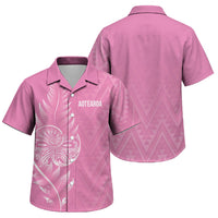 New Zealand Ta Moko Silver Fern Pink Family Matching Off Shoulder Short Dress and Hawaiian Shirt Taniko Taniwha Motifs