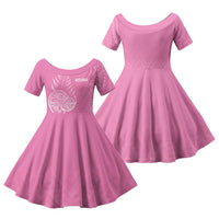 New Zealand Ta Moko Silver Fern Pink Family Matching Short Sleeve Bodycon Dress and Hawaiian Shirt Taniko Taniwha Motifs