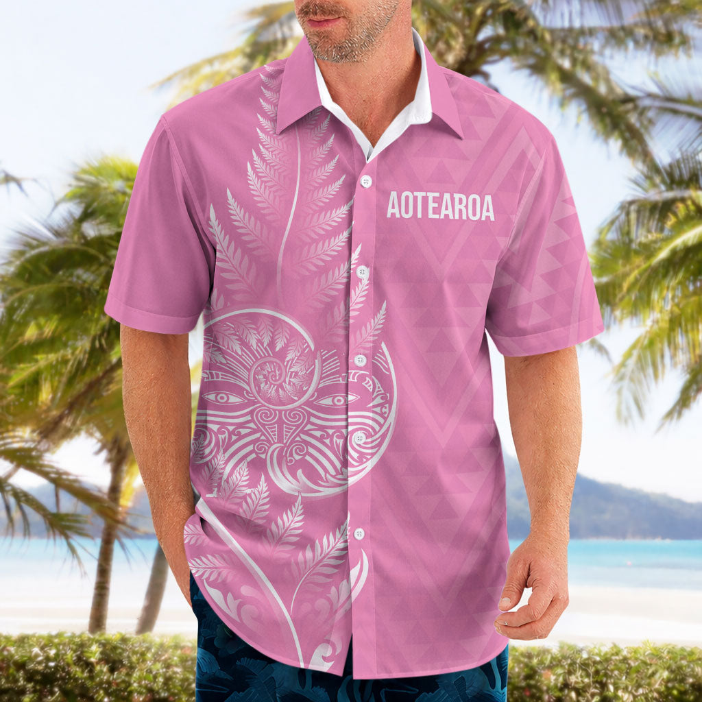New Zealand Ta Moko Silver Fern Pink Hawaiian Shirt Taniko Taniwha Motifs