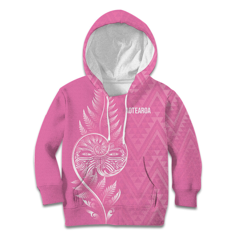 New Zealand Ta Moko Silver Fern Pink Kid Hoodie Taniko Taniwha Motifs