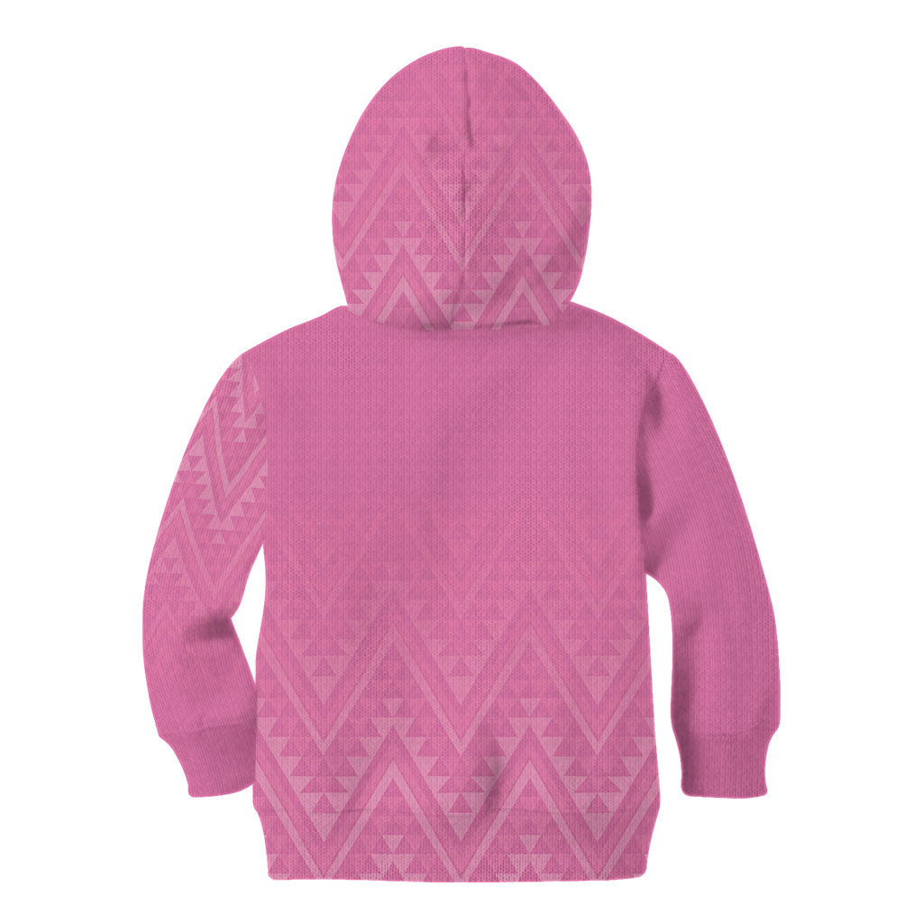 New Zealand Ta Moko Silver Fern Pink Kid Hoodie Taniko Taniwha Motifs