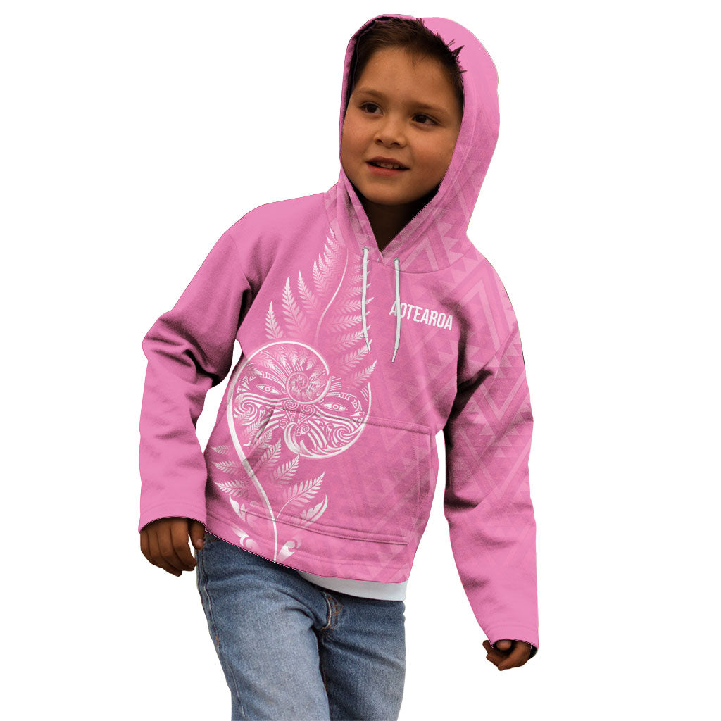 New Zealand Ta Moko Silver Fern Pink Kid Hoodie Taniko Taniwha Motifs
