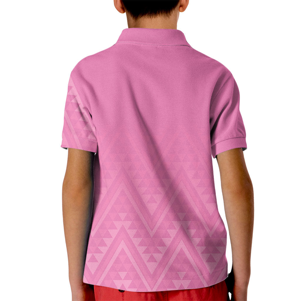 New Zealand Ta Moko Silver Fern Pink Kid Polo Shirt Taniko Taniwha Motifs