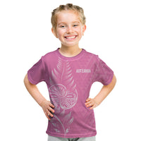 New Zealand Ta Moko Silver Fern Pink Kid T Shirt Taniko Taniwha Motifs