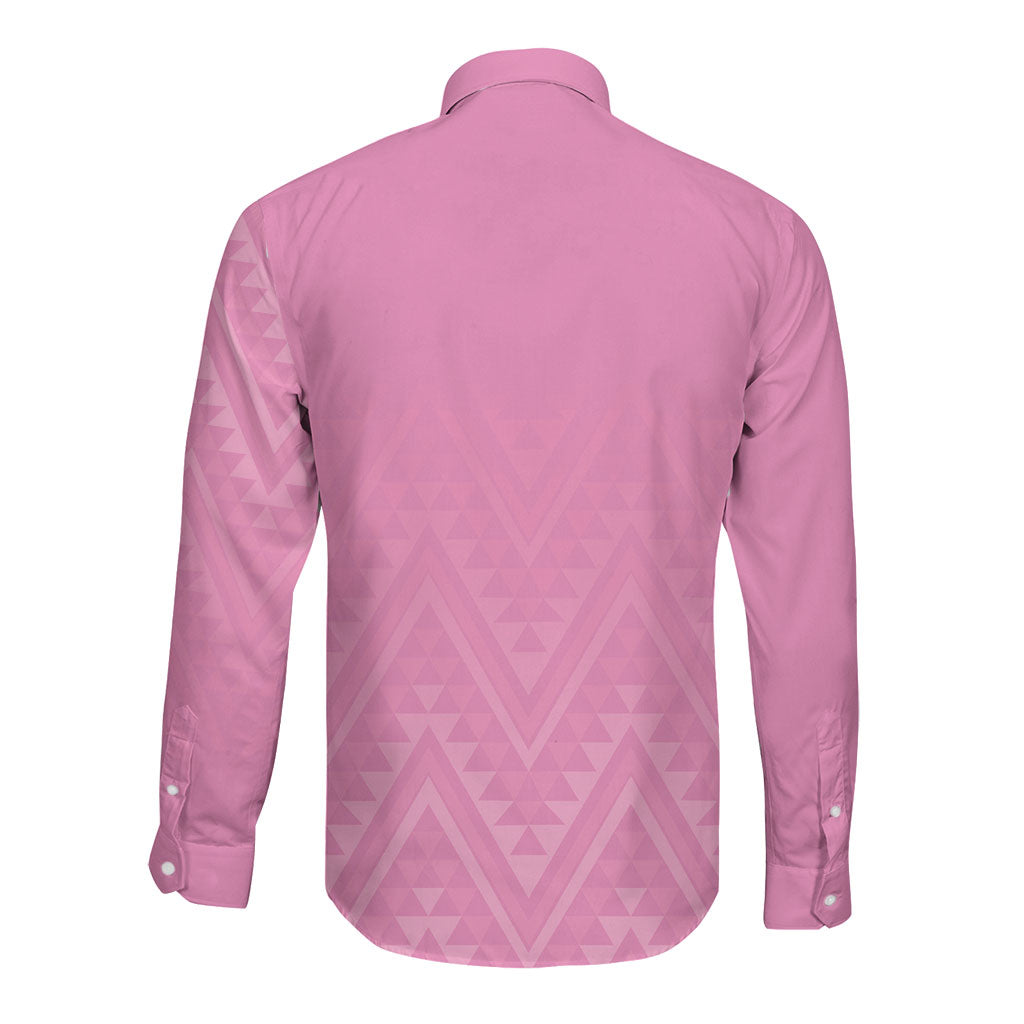 New Zealand Ta Moko Silver Fern Pink Long Sleeve Button Shirt Taniko Taniwha Motifs