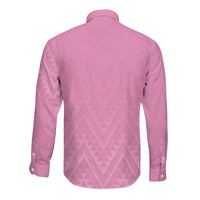 New Zealand Ta Moko Silver Fern Pink Long Sleeve Button Shirt Taniko Taniwha Motifs