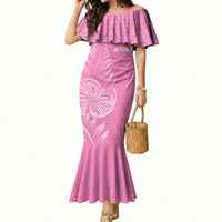 New Zealand Ta Moko Silver Fern Pink Mermaid Dress Taniko Taniwha Motifs