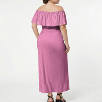 New Zealand Ta Moko Silver Fern Pink Off Shoulder Maxi Dress Taniko Taniwha Motifs
