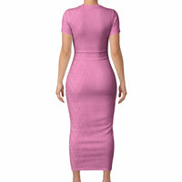 New Zealand Ta Moko Silver Fern Pink Short Sleeve Bodycon Dress Taniko Taniwha Motifs