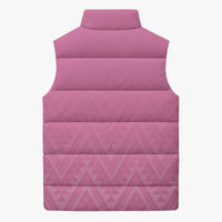 New Zealand Ta Moko Silver Fern Pink Sleeveless Puffer Jacket Taniko Taniwha Motifs