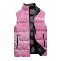 New Zealand Ta Moko Silver Fern Pink Sleeveless Puffer Jacket Taniko Taniwha Motifs