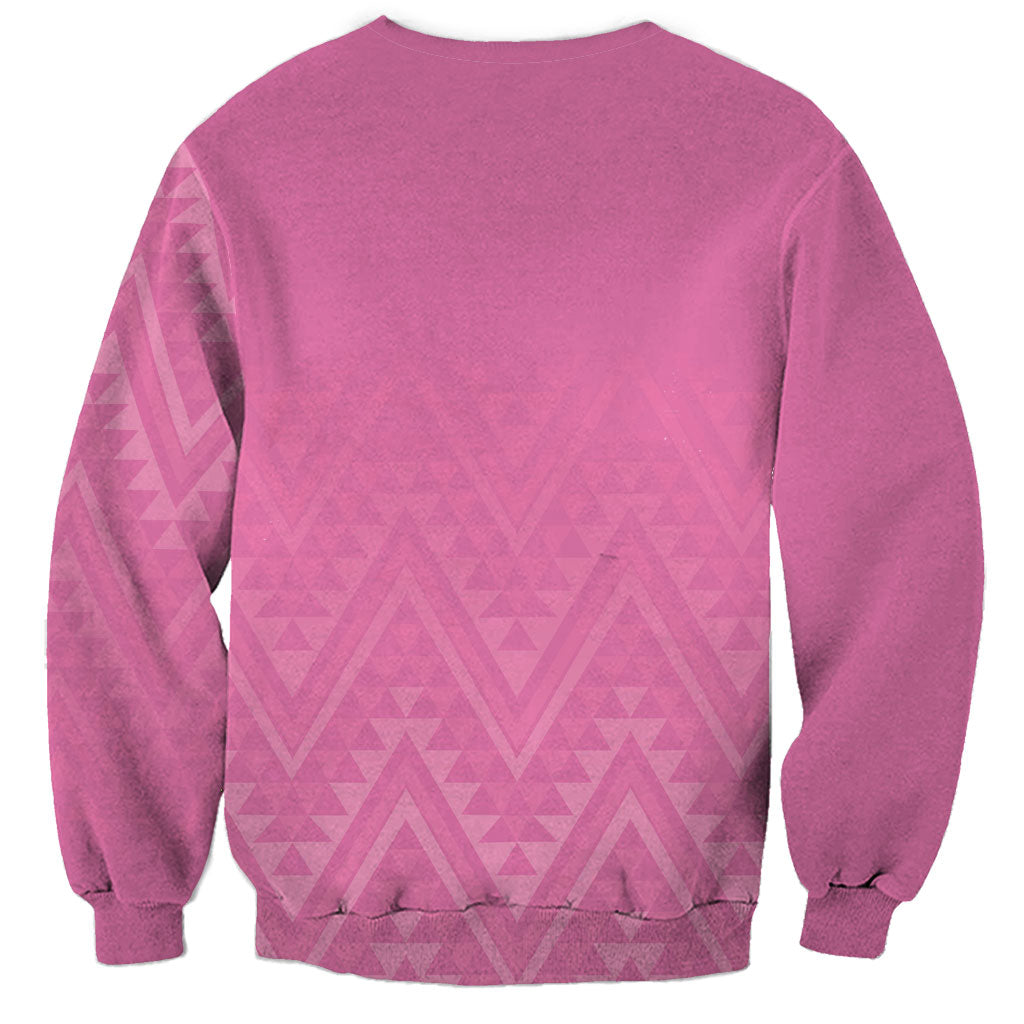 New Zealand Ta Moko Silver Fern Pink Sweatshirt Taniko Taniwha Motifs