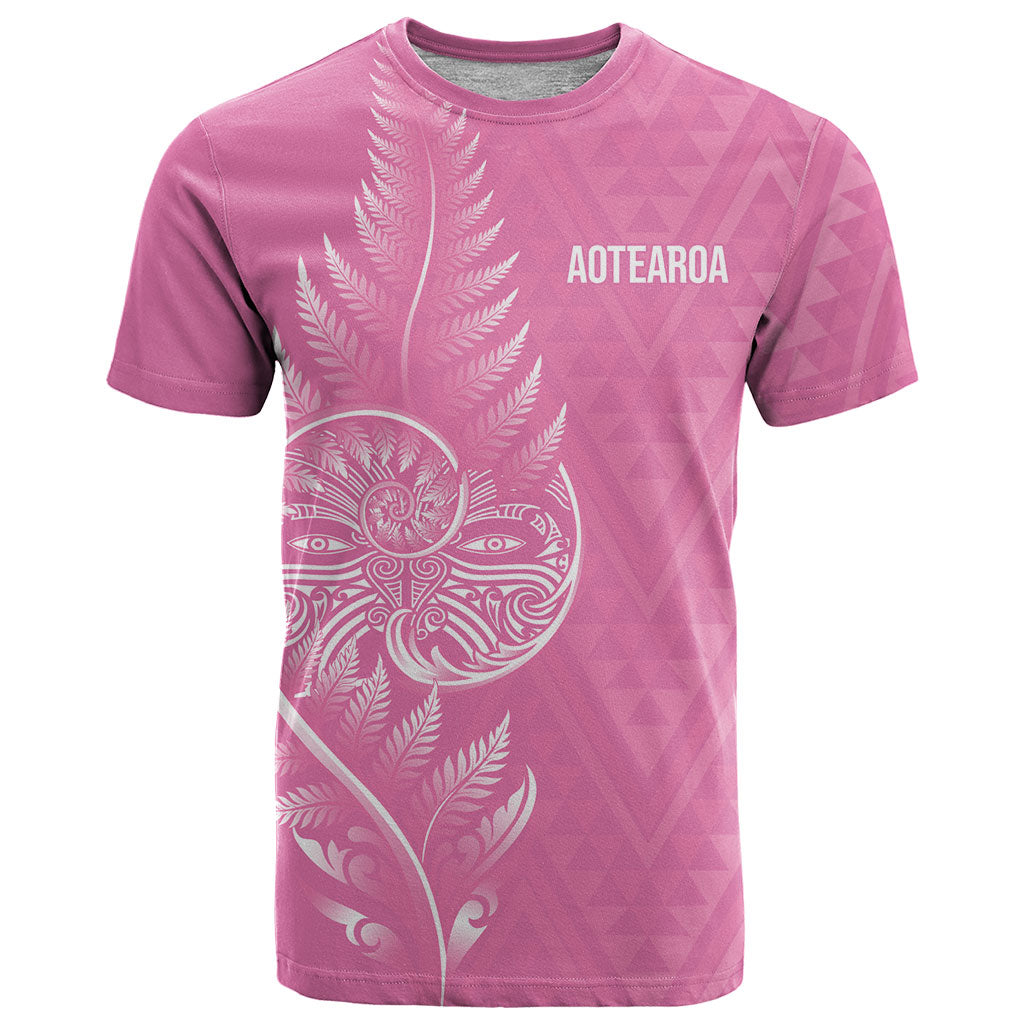 New Zealand Ta Moko Silver Fern Pink T Shirt Taniko Taniwha Motifs