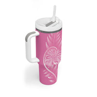 New Zealand Ta Moko Silver Fern Pink Tumbler With Handle Taniko Taniwha Motifs