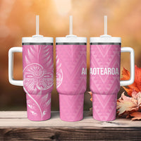 New Zealand Ta Moko Silver Fern Pink Tumbler With Handle Taniko Taniwha Motifs