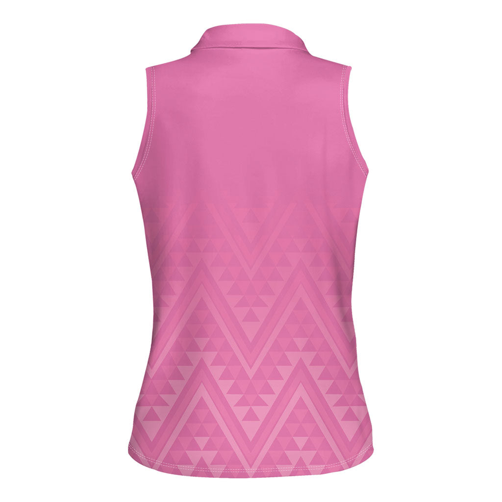 New Zealand Ta Moko Silver Fern Pink Women Sleeveless Polo Shirt Taniko Taniwha Motifs