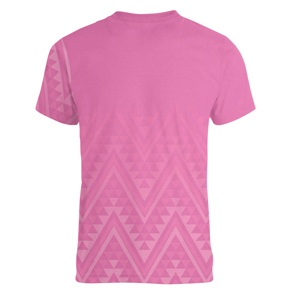 New Zealand Ta Moko Silver Fern Pink Women V-Neck T-Shirt Taniko Taniwha Motifs