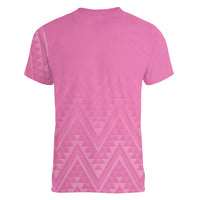 New Zealand Ta Moko Silver Fern Pink Women V-Neck T-Shirt Taniko Taniwha Motifs