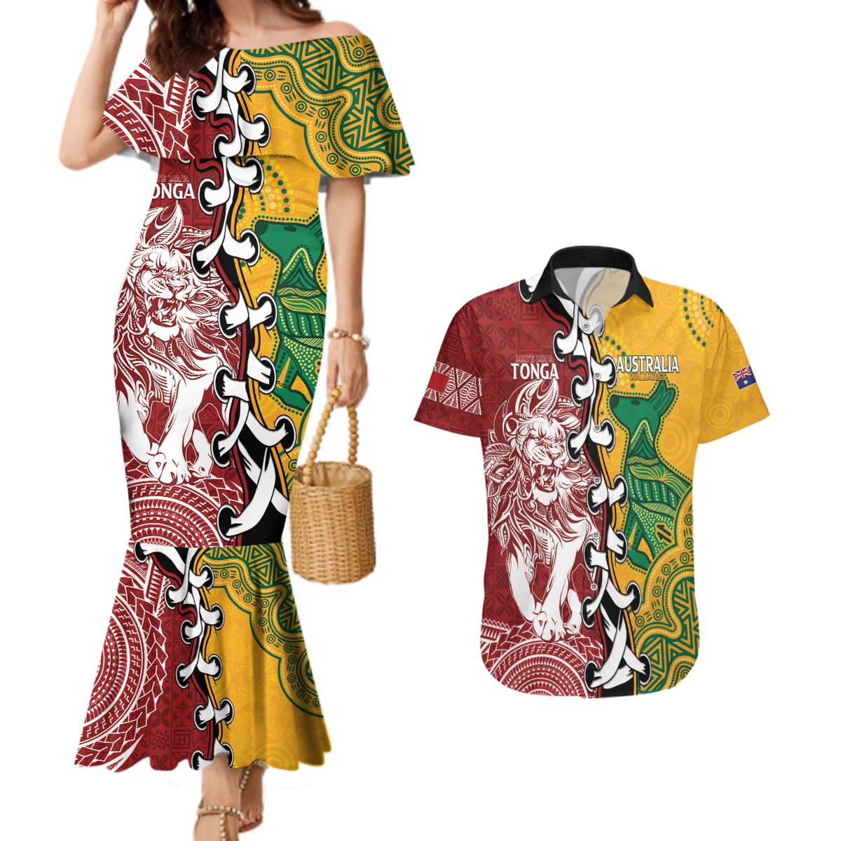 Mate Ma'a Tonga Vs Australia Rugby Personalized Couples Matching Mermaid Dress and Hawaiian Shirt Special Mascots