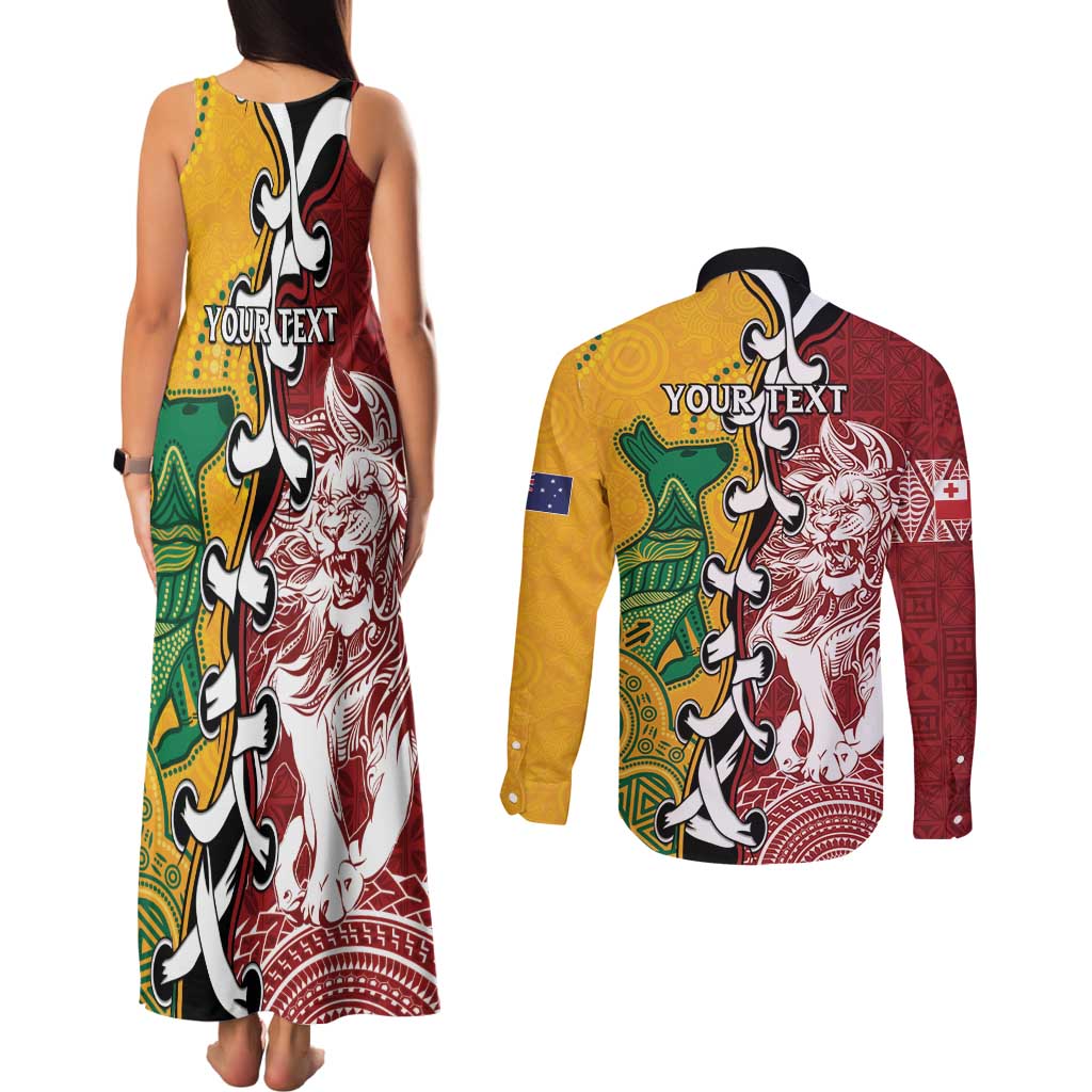 Mate Ma'a Tonga Vs Australia Rugby Personalized Couples Matching Tank Maxi Dress and Long Sleeve Button Shirt Special Mascots