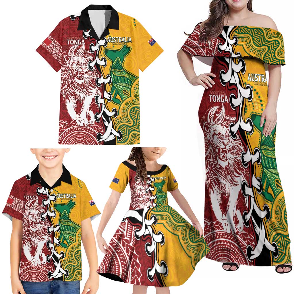 Mate Ma'a Tonga Vs Australia Rugby Personalized Family Matching Off Shoulder Maxi Dress and Hawaiian Shirt Special Mascots