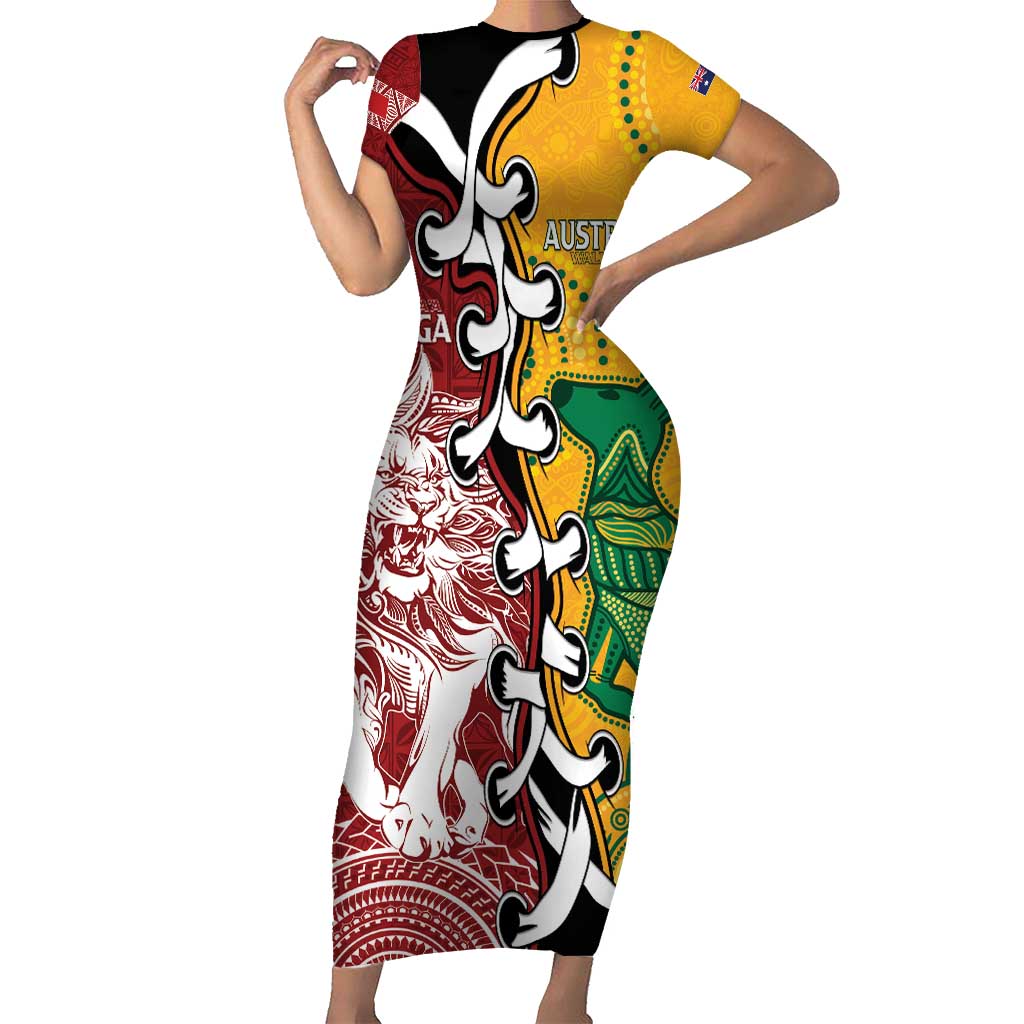 Mate Ma'a Tonga Vs Australia Rugby Personalized Short Sleeve Bodycon Dress Special Mascots