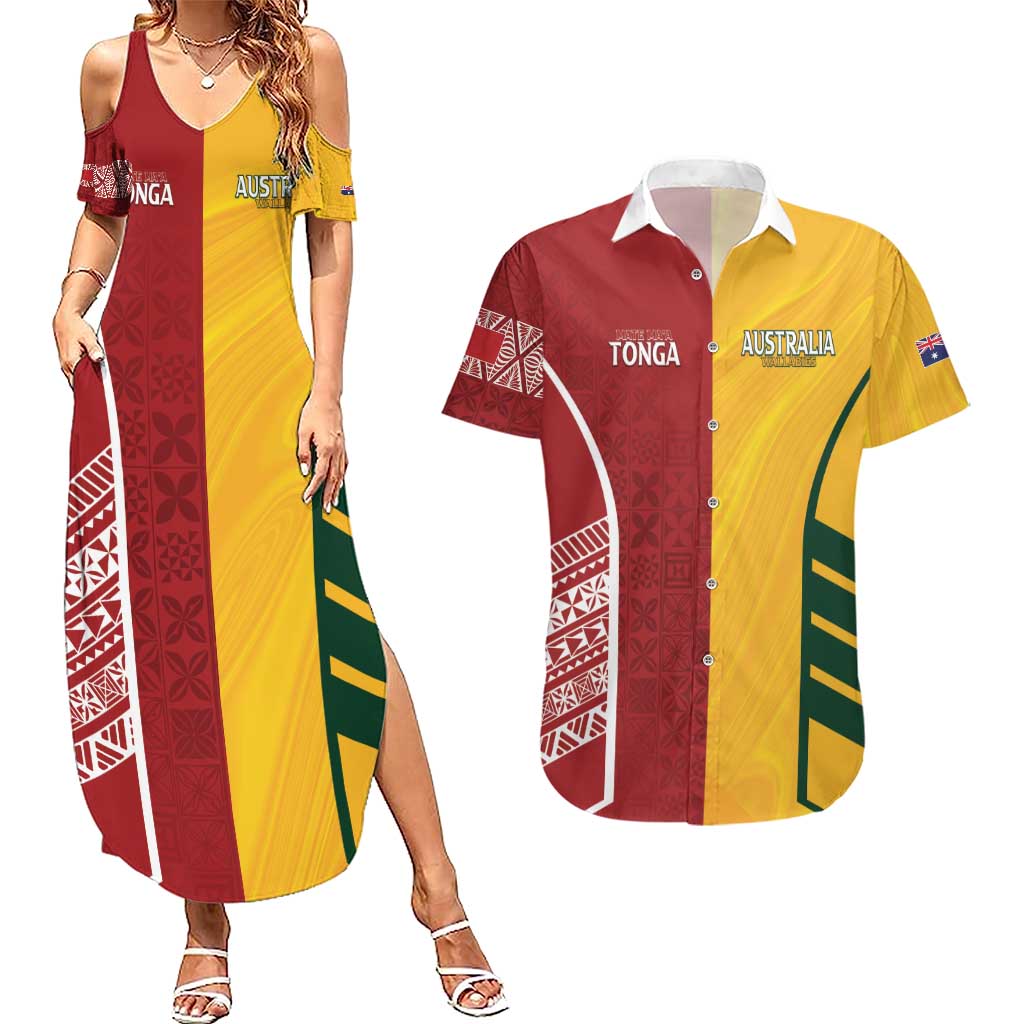Australia - Tonga Rugby Custom Couples Matching Summer Maxi Dress and Hawaiian Shirt Minimalist Dynamic