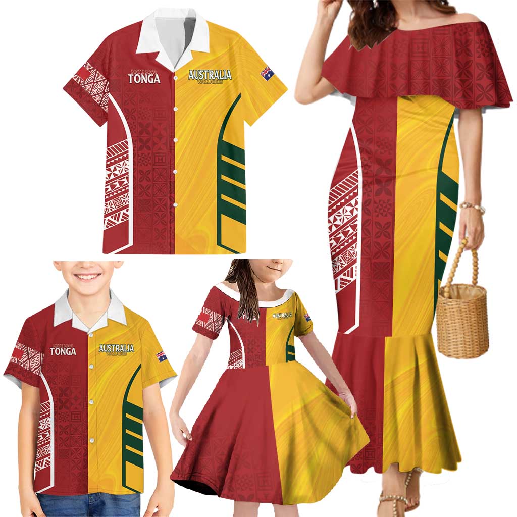 Australia - Tonga Rugby Custom Family Matching Mermaid Dress and Hawaiian Shirt Minimalist Dynamic