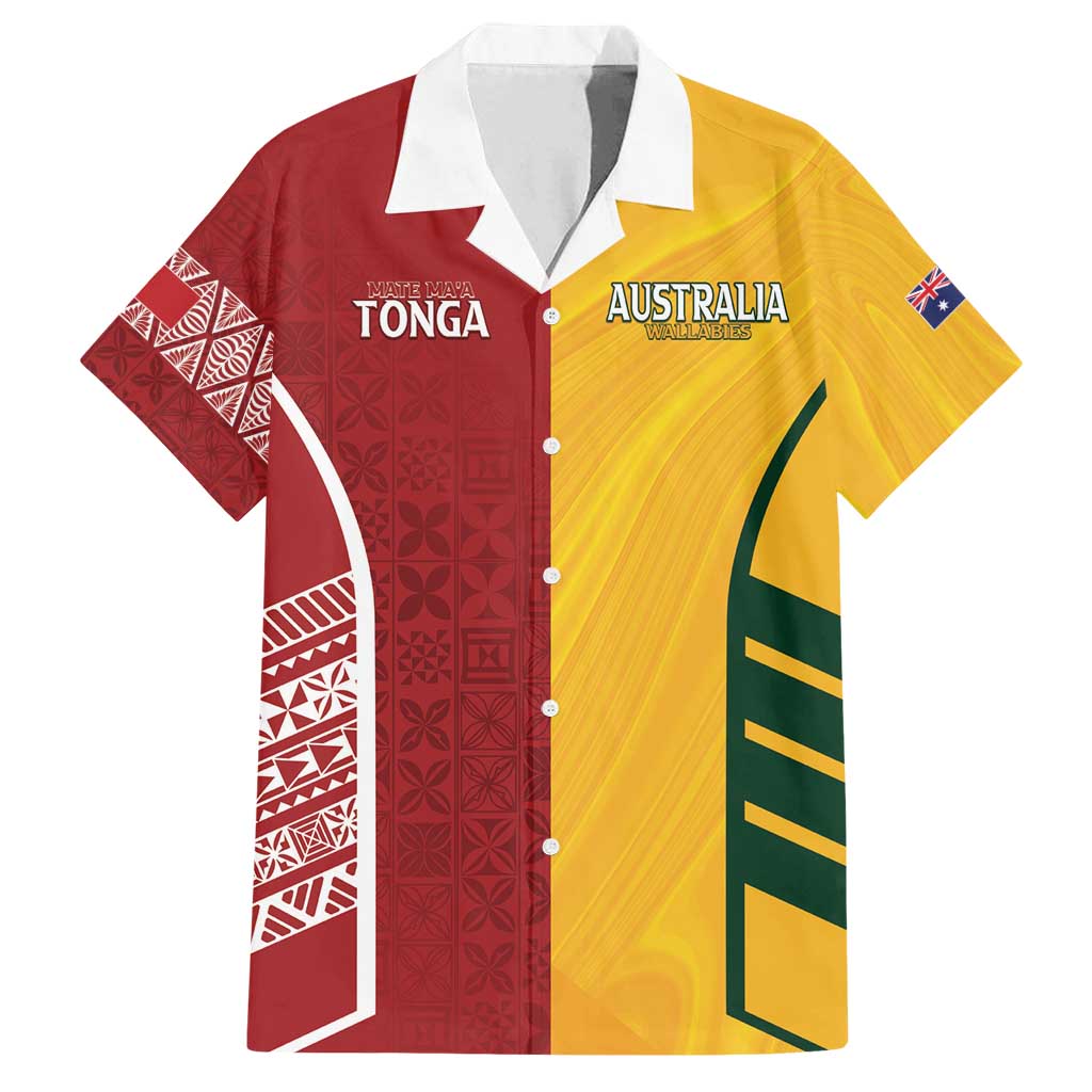 Australia - Tonga Rugby Custom Family Matching Puletasi and Hawaiian Shirt Minimalist Dynamic