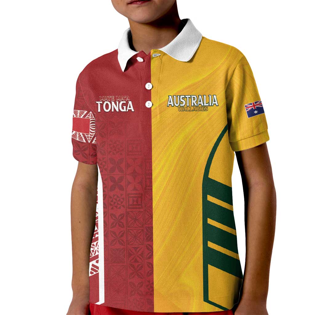 Australia - Tonga Rugby Custom Kid Polo Shirt Minimalist Dynamic