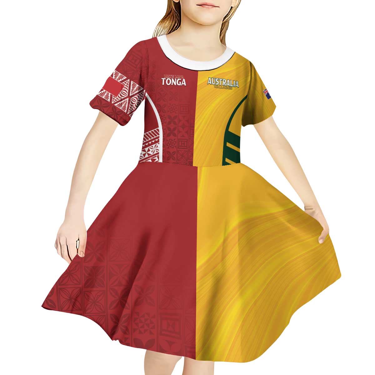 Australia - Tonga Rugby Custom Kid Short Sleeve Dress Minimalist Dynamic