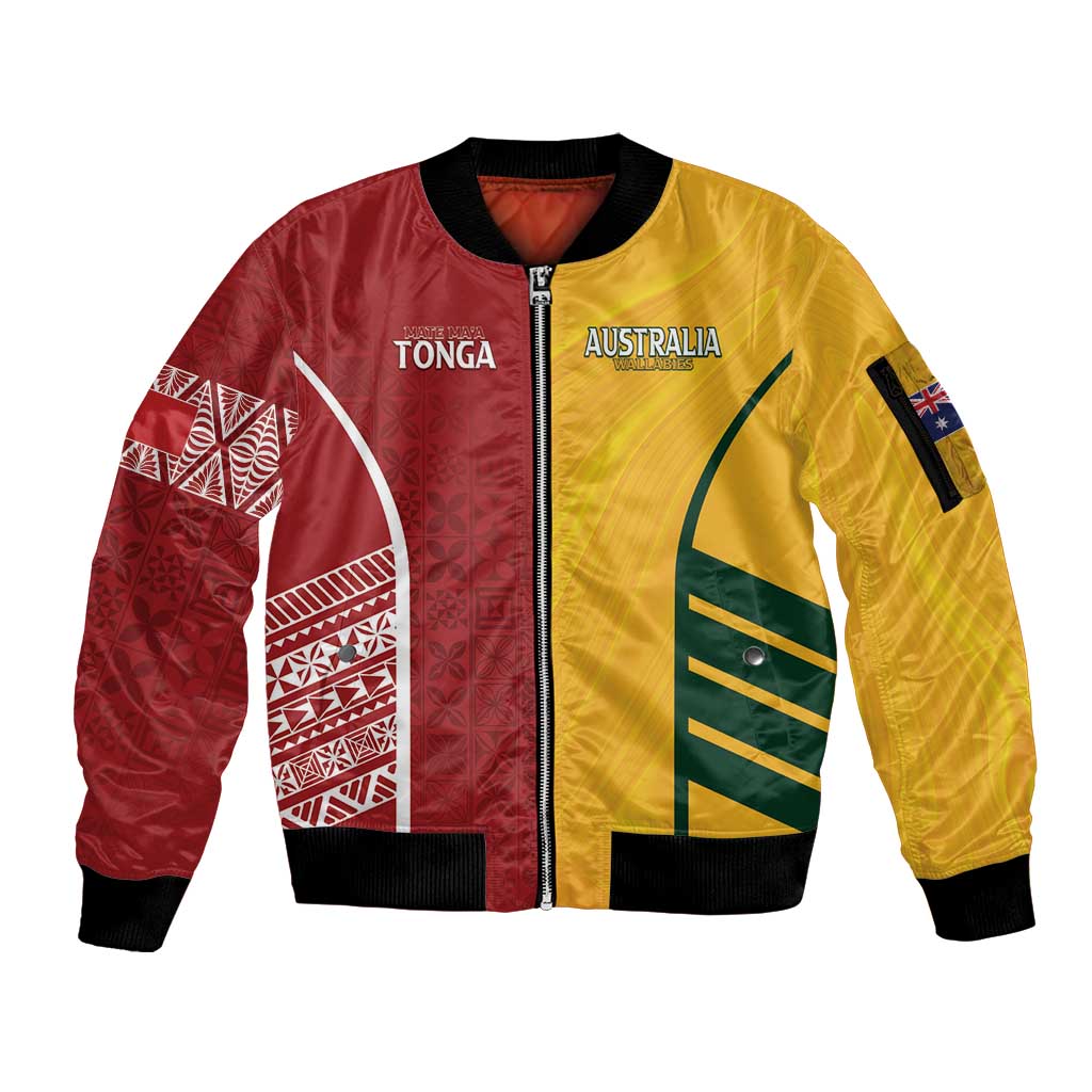 Australia - Tonga Rugby Custom Sleeve Zip Bomber Jacket Minimalist Dynamic