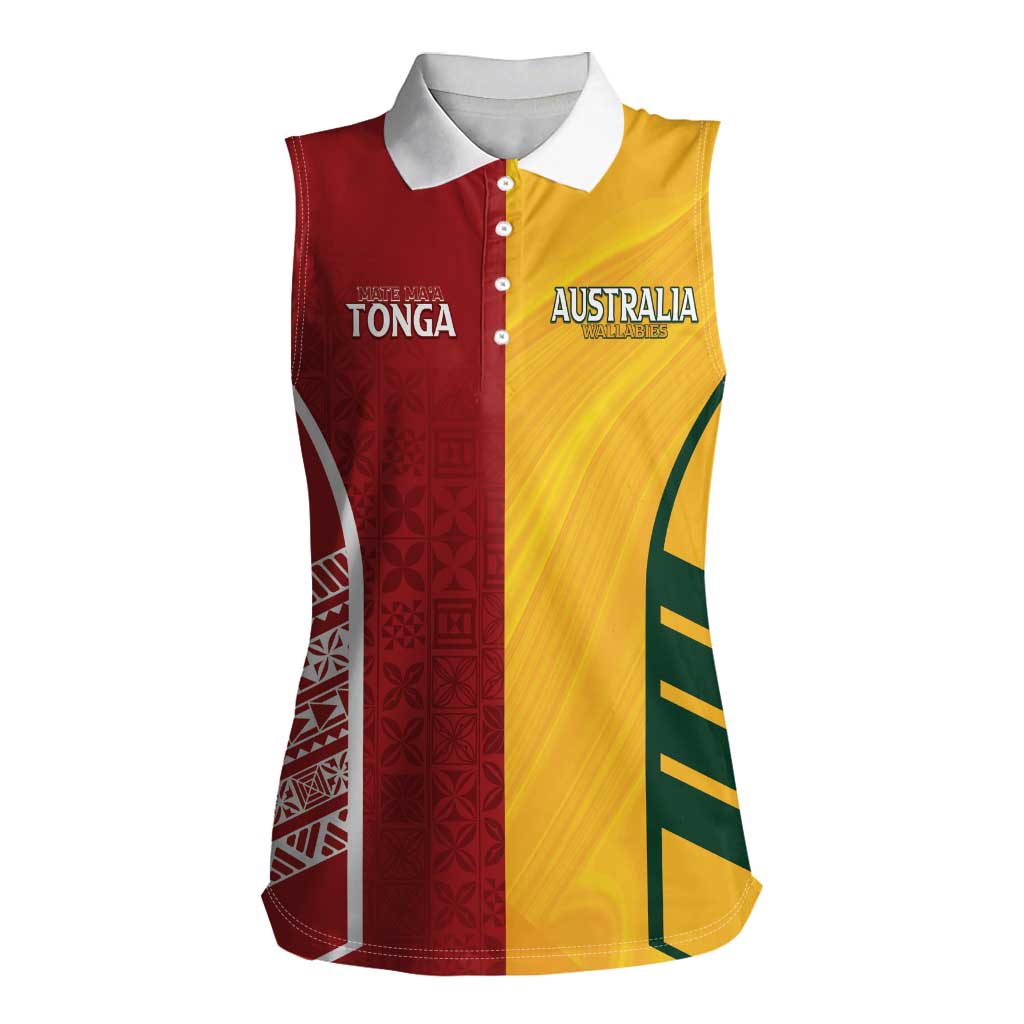 Australia - Tonga Rugby Custom Women Sleeveless Polo Shirt Minimalist Dynamic