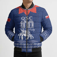 Queen Salote College 100 Years Anniversary Personalized Bomber Puffer Jacket Tonga QSC Royal Blue - Polynesian Pride