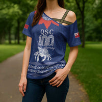 Queen Salote College 100 Years Anniversary Personalized Cross Shoulder Shirt Tonga QSC Royal Blue - Polynesian Pride