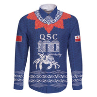 Queen Salote College 100 Years Anniversary Personalized Family Matching Off The Shoulder Long Sleeve Dress and Hawaiian Shirt Tonga QSC Royal Blue - Polynesian Pride