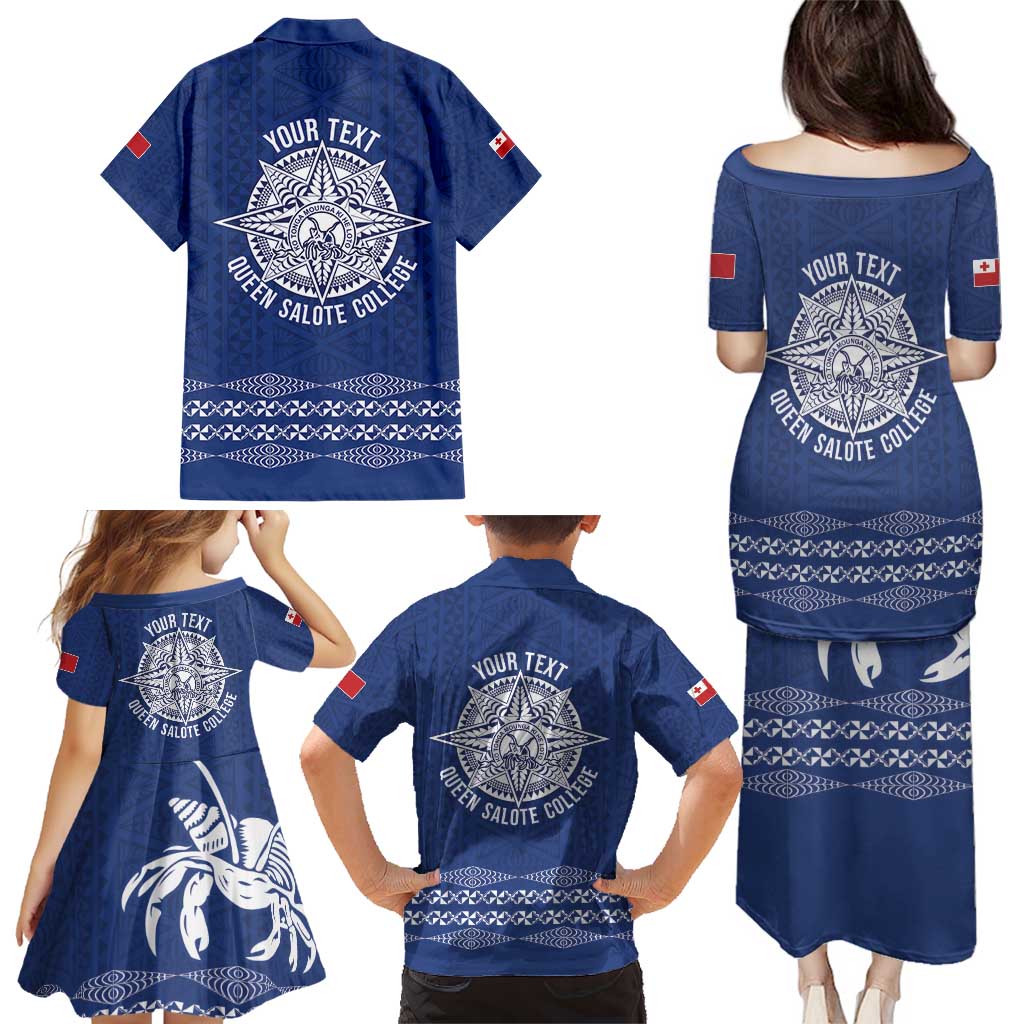 Queen Salote College 100 Years Anniversary Personalized Family Matching Puletasi and Hawaiian Shirt Tonga QSC Royal Blue - Polynesian Pride